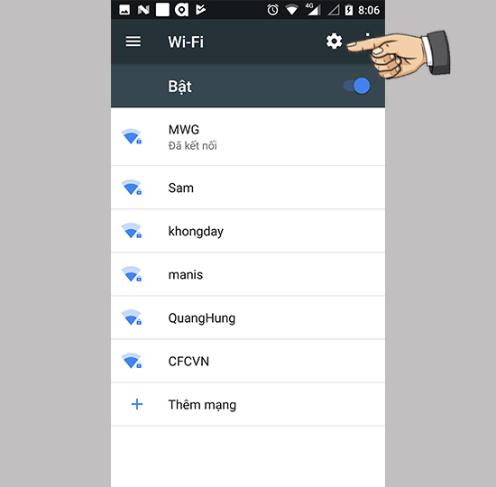 Vào cài đặt WiFi